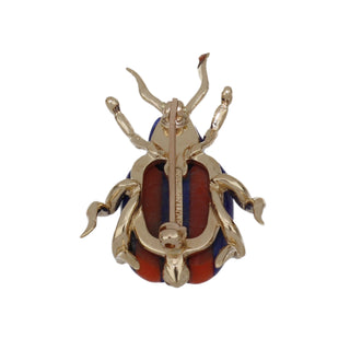 Vintage Signed Coral and Lapis Beetle Pin