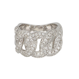 18K White Gold Wide Curb Link Diamonds Band