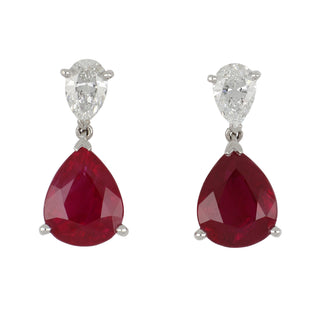 Estate 18K White Gold Ruby and Diamond Drop Earrings