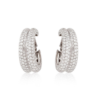 Estate 18K White Gold Diamond Hoop Earrings