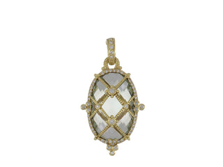 Estate Judith Ripka 18K Gold Prasiolite and Diamond Pendant