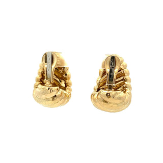 Vintage David Webb 18K Gold Ribbed Clip Earrings