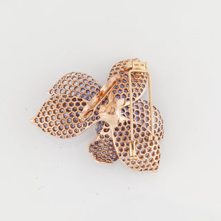 Estate 18K Rose Gold Sapphire Iris Brooch with Diamonds