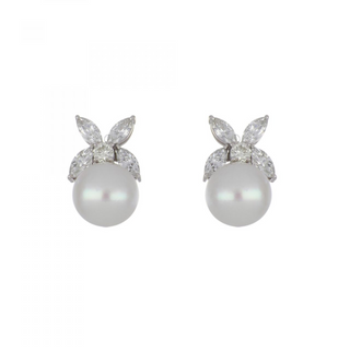 Tenenbaum Workshop 18K White Gold South Sea Pearl Clip Earrings with Diamonds
