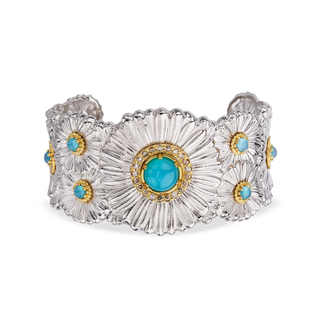 Buccellati Sterling Silver Daisy Cuff Bracelet in Blue Agate