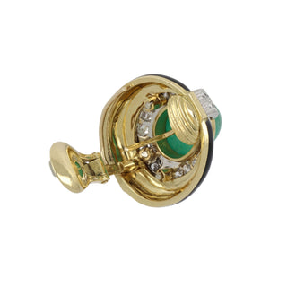 David Webb Two-Tone Cabochon Emerald Enameled Earrings