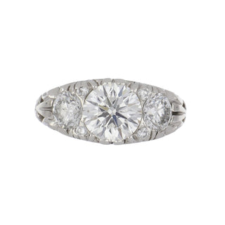 Estate Platinum GIA 2.22 Carat Round Brilliant-Cut Diamond Three Stone Engagement Ring