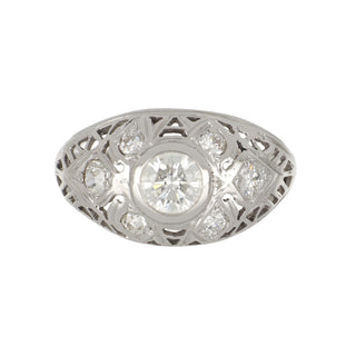 Art Deco 14K White Gold Diamond Openwork Dome Ring