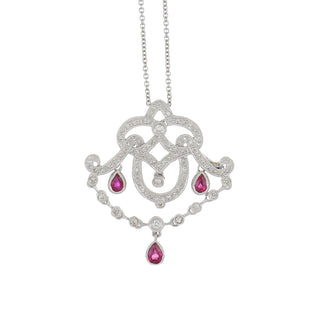 Estate 18K White Gold Ruby & Diamond Pendant Necklace