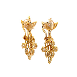 Vintage 1980s 18K Gold Diamond Trefoil Top Drop Earrings