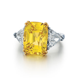 Estate Two-Tone Natural, No Heat Yellow Sapphire & Diamond Three Stone Ring