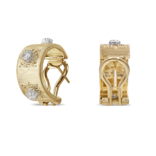 Buccellati Marci 18K Yellow and White Gold Diamond Hoop Earrings
