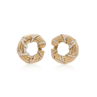 Estate Cartier 18K Gold Fluted Earrings with Diamonds