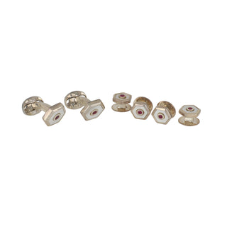 Deakin & Francis Sterling Silver Mother-Of-Pearl & Ruby Dress Set