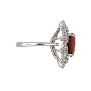 Vintage 14K White Gold Garnet Openwork Ring with Diamonds