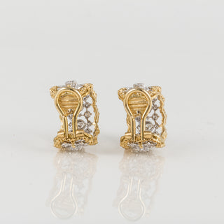 Buccellati 18K Yellow and White Gold Diamond Openwork Hoop Earrings