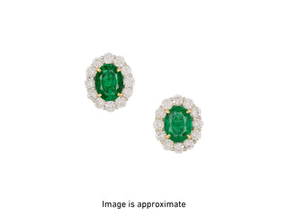 18K Whte and Yellow Gold Emerald Stud Earrings with Diamonds
