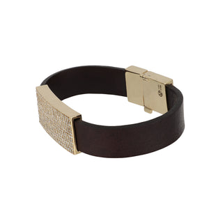 Vincent Peach 14K Gold Diamond Plaque Leather Bracelet