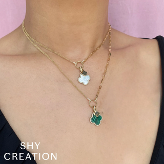 Shy Creation Mother-of-Pearl Quatrefoil Paper Clip Link Necklace