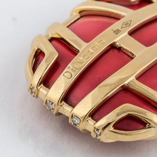 Estate DiModolo 18K Gold Favola Coral & Diamond Cage Pendant