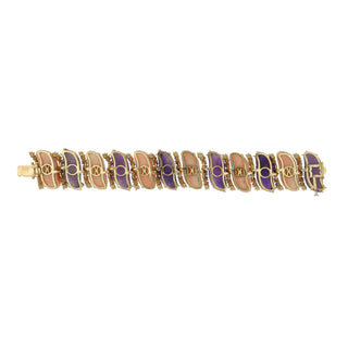 Vintage/Estate 18K Gold Coral Link Bracelet with Amethyst