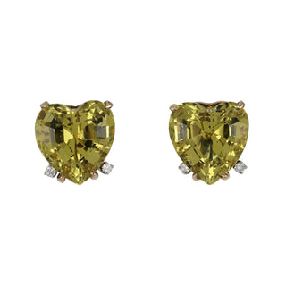 Mid Century 18K Rose Gold Heliodor Stud Earrings with Diamonds
