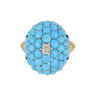 Victorian 18K Gold Turquoise Pave Dome Ring