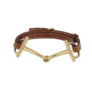 Estate Hermès 18K Gold Horse Bit Leather Bracelet