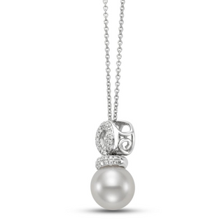 Mastoloni 18K White Gold Freshwater Pearl Pendant Necklace with Diamonds