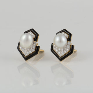 Estate David Webb Two-Tone Manhattan Minimalism South Sea Pearl Earrings
