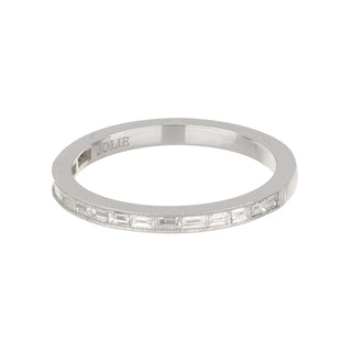 Estate 18K White Gold Baguette Cut Diamond Millegrain Half Band