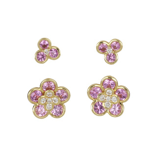 Lisa Nik 18K Pink Sapphire & Diamond Earrings with Flower Drop Jackets