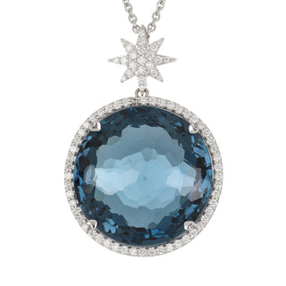 Lisa Nik 18K White Gold Blue Topaz Drop Pendant with Diamond
