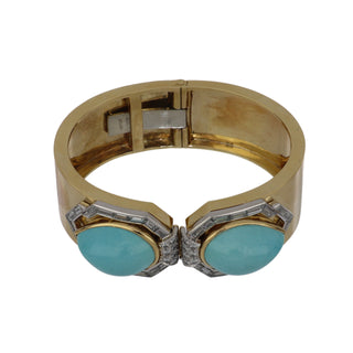 Vintage David Webb 18K Gold Turquoise and Diamond Cuff Bracelet