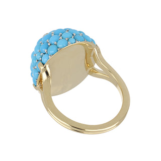 Victorian 18K Gold Turquoise Pave Dome Ring