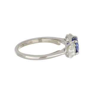 Estate Platinum Sapphire & Old-Mine Cut Diamond Three Stone Engagement Ring