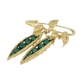 Vintage 1970s Tiffany & Co. 18K Gold Malachite "Peas in a Pod" Brooch