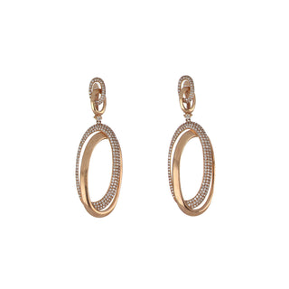 18K Rose Gold Interlocking Oval Diamond Drop Earrings