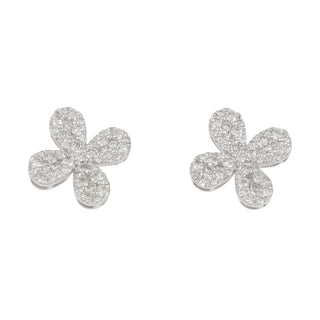 18K White Gold Diamond Clover Stud Earrings