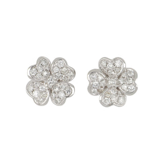 Tenenbaum 18K White Gold Small Diamond Clover Stud Earrings