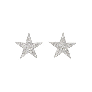 18K White Gold Large Diamond Star Stud Earrings