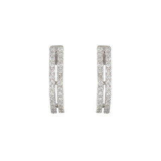 Tenenbaum 18K White Gold Diamond Double Row Huggie Earrings
