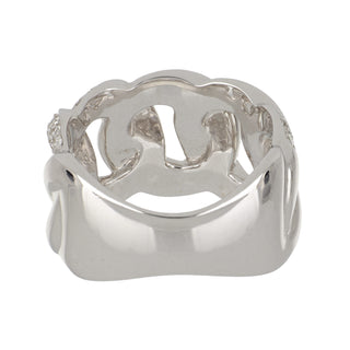 18K White Gold Wide Curb Link Diamonds Band