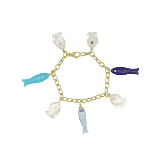 Mazza 14K Multi Gemstone Fish Charm Bracelet