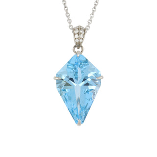 Lisa Nik 18K White Gold Kite Shaped Blue Topaz Pendant with Diamonds