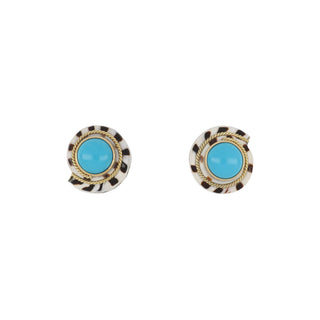 Mazza 14K Gold Top of Hebrew Cone Turquoise Clip Earrings