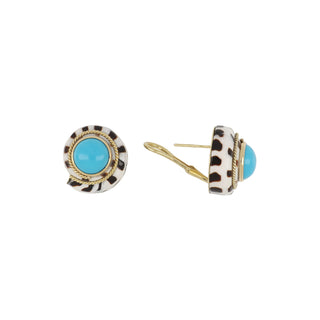 Mazza 14K Gold Top of Hebrew Cone Turquoise Clip Earrings