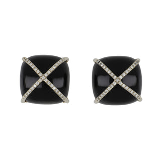 Mazza 14K White Gold Kiss Onyx Clip Earrings