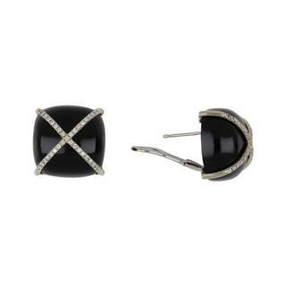 Mazza 14K White Gold Kiss Onyx Clip Earrings