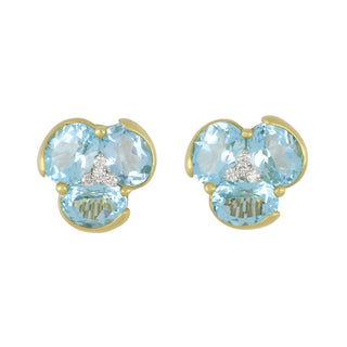 Mazza 14K Gold Blue Topaz Cluster Earrings with Diamonds